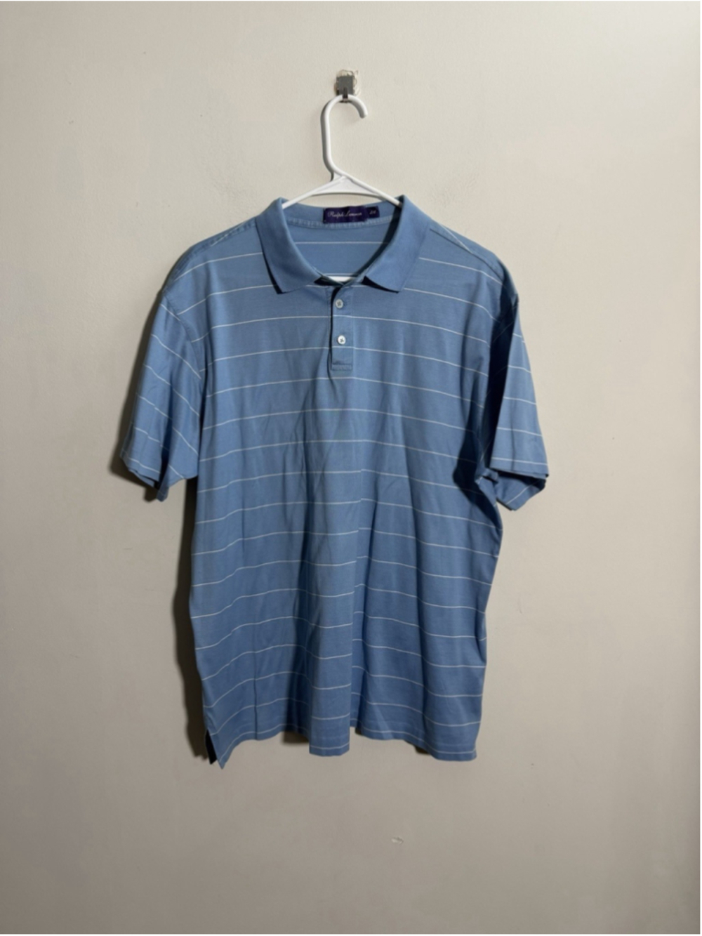 MEN’S POLO RALPH LAUREN PURPLE LABEL POLO SHIRT SIZE LARGE L BLUE STRIPED COTTON
